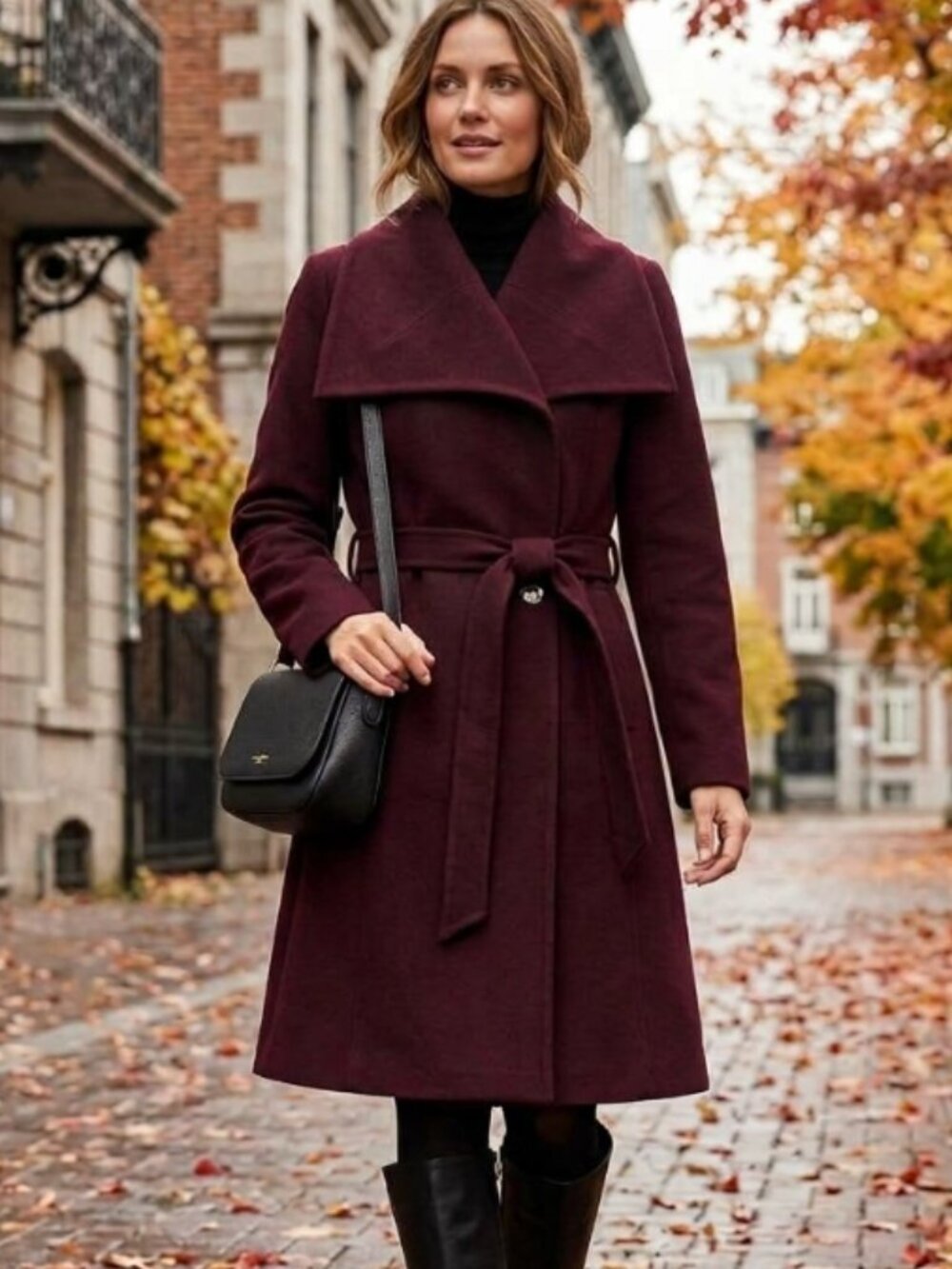 Sophisticated Hilary Radley Plum Wool Blend Belted Wrap Coat Size 8